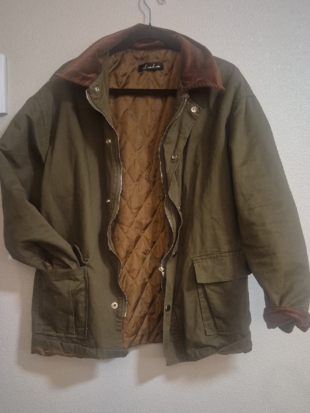 Olive Quilted-Lined Field Jacket with Brown Corduroy Collar